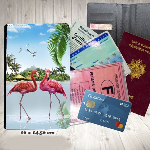 Protège passeport, porte cartes, flamant rose 003