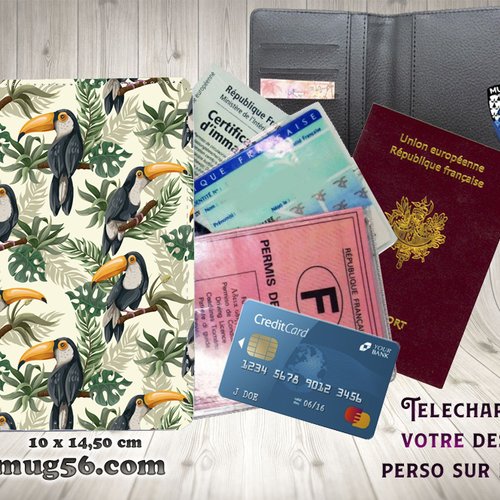 Protège passeport, porte cartes, toucan 001