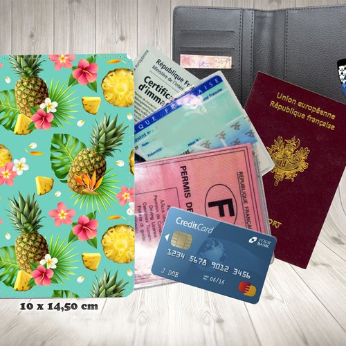 Protège passeport, porte cartes, ananas 001