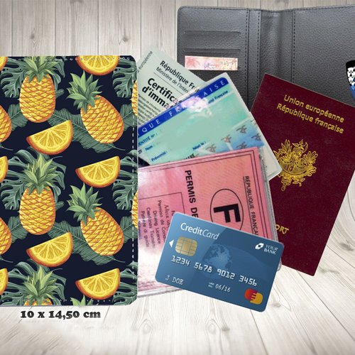 Protège passeport, porte cartes, ananas 002