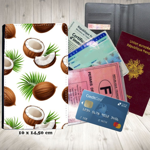Protège passeport, porte cartes, noix de coco 001
