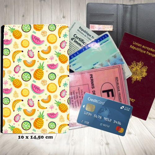 Protège passeport, porte cartes, fruits 001