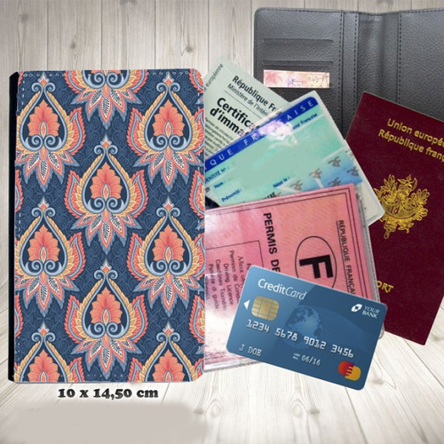 Protège passeport, porte cartes, floral fleurs 015