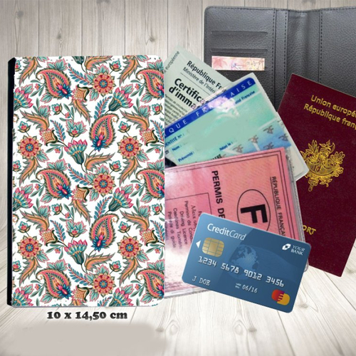 Protège passeport, porte cartes, floral fleurs 016