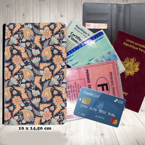 Protège passeport, porte cartes, floral fleurs 017
