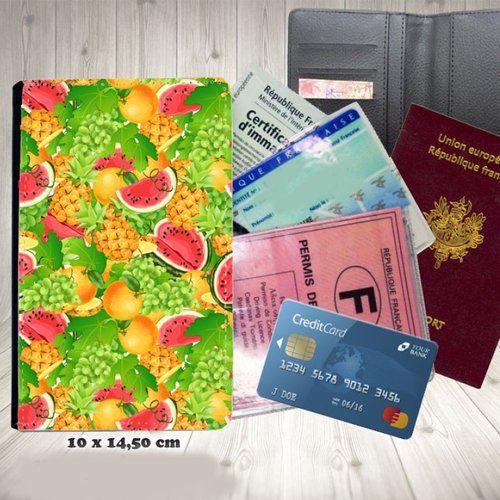 Protège passeport, porte cartes, fruits 002 exotiques ananas orange pastèque raisin