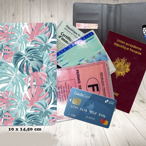 Protège passeport, porte cartes, floral 019 jungle feuilles feuillages