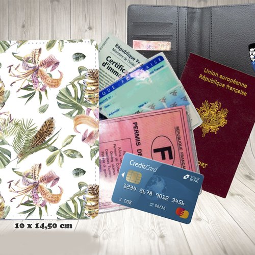 Protège passeport, porte cartes, floral fleurs 020