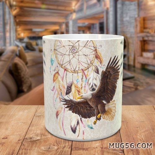 Mug tasse céramique personnalisable prénom - aigle et loup attrape rêve native american indien usa états unis