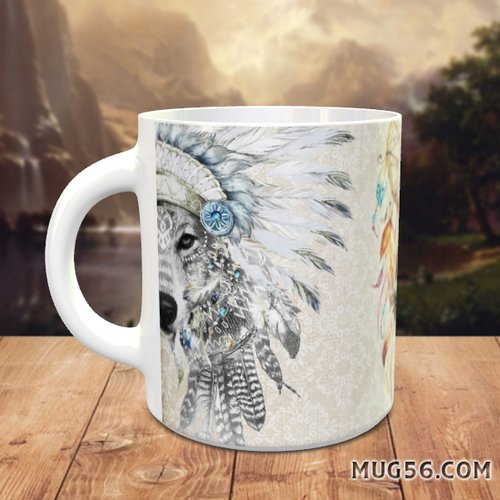 Mug tasse céramique personnalisable prénom - loup aigle et attrape rêve native american indien usa états unis
