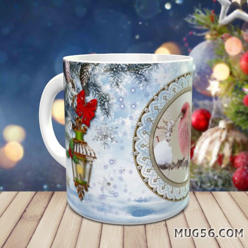Mug tasse céramique personnalisable prénom - oiseau hiver rose