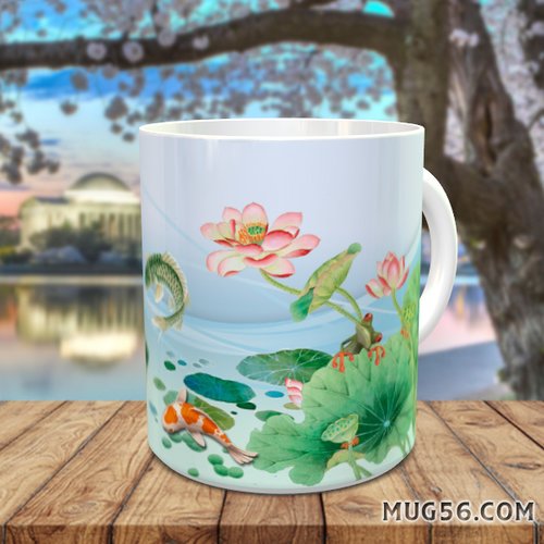Mug tasse céramique personnalisable prénom - poissons 001 asiatique lotus grenouille