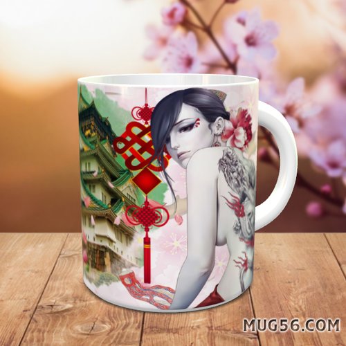 Mug tasse céramique personnalisable prénom - geisha tatouée tatouage japon asiatique 001