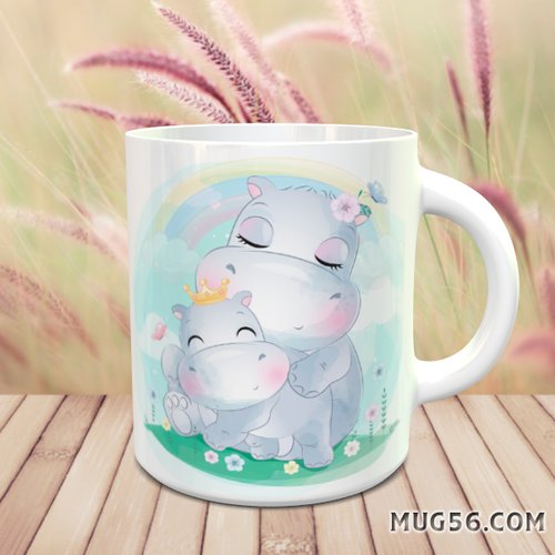 Design pour sublimation de mugs jpeg (fichier numérique) -  hippopotame 001