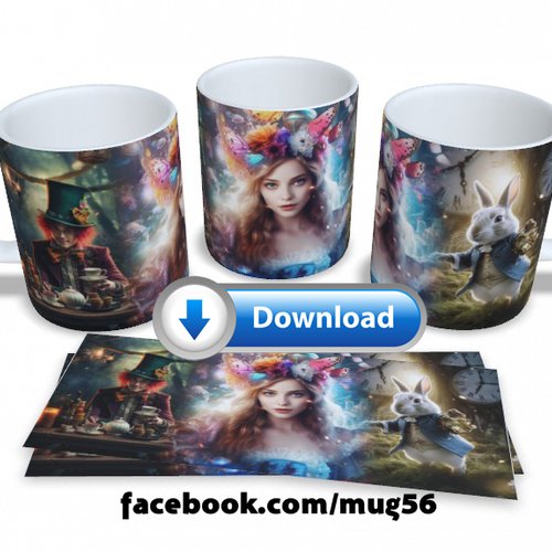 Design pour sublimation de mugs jpeg (fichier numérique) - alice aux pays des merveilles 002