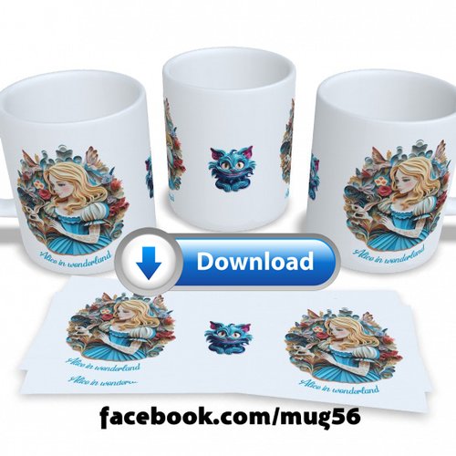 Design pour sublimation de mugs jpeg (fichier numérique) - alice aux pays des merveilles 003
