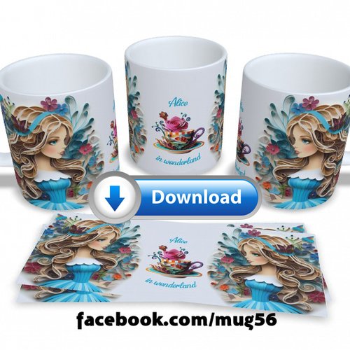 Design pour sublimation de mugs jpeg (fichier numérique) - alice aux pays des merveilles 004