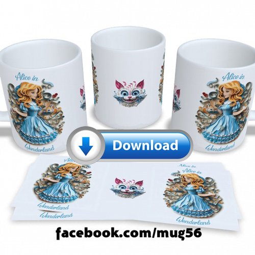 Design pour sublimation de mugs jpeg (fichier numérique) - alice aux pays des merveilles 005