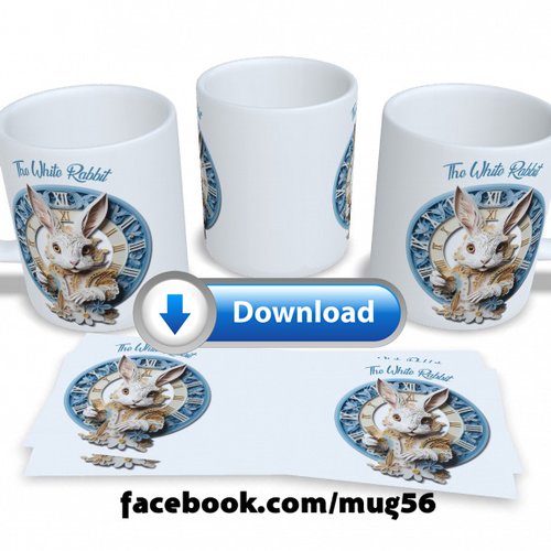 Design pour sublimation de mugs jpeg (fichier numérique) - alice aux pays des merveilles 006 le lapin blanc