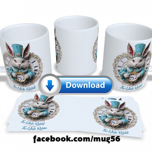 Design pour sublimation de mugs jpeg (fichier numérique) - alice aux pays des merveilles 007 le lapin blanc