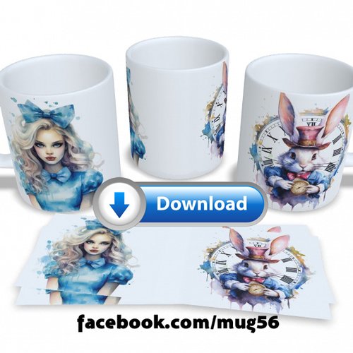 Design pour sublimation de mugs jpeg (fichier numérique) - alice aux pays  des merveilles 008 le lapin blanc - Un grand marché