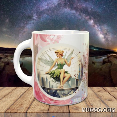 Design pour sublimation de mugs jpeg (fichier numérique) - fée clochette 002 tinkerbell thème art déco