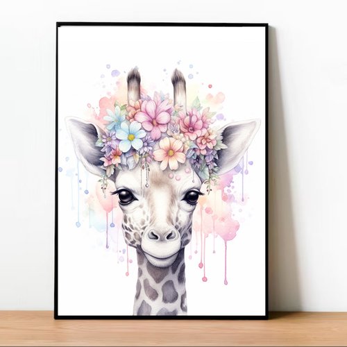 Affiche imprimable 300 dpi format a4 - girafe 002 chambre enfant bébé