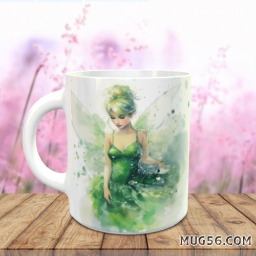 Design pour sublimation de mugs jpeg (fichier numérique) - fée clochette 003 tinkerbell thème aquarelle