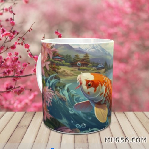 Mug tasse céramique  - thème asiatique, aquatique, poisson, carpes koi 005