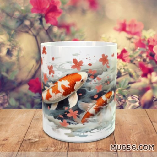 Mug tasse céramique  - thème asiatique, aquatique, poisson, carpes koi 007