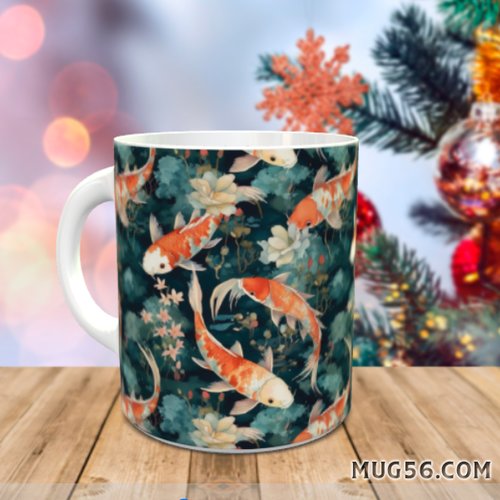 Mug tasse céramique  - thème asiatique, aquatique, poisson, carpes koi 008