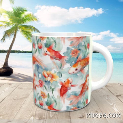 Mug tasse céramique  - thème asiatique, aquatique, poisson, carpes koi 013
