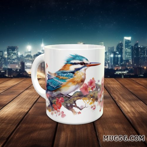 Mug tasse céramique  - thème  oiseaux, fleurs de cerisier 001