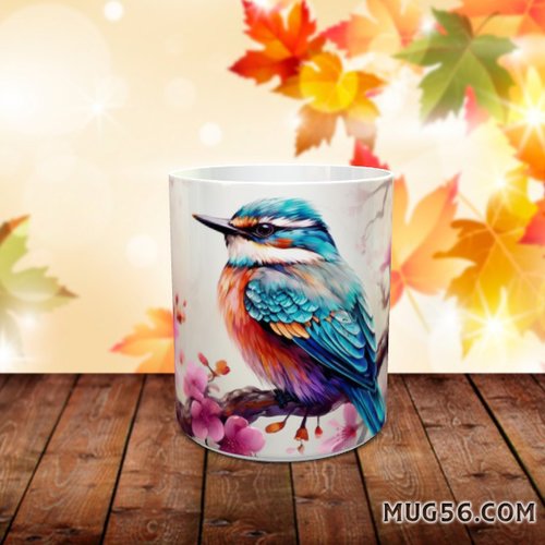 Mug tasse céramique  - thème  oiseaux, fleurs de cerisier 005