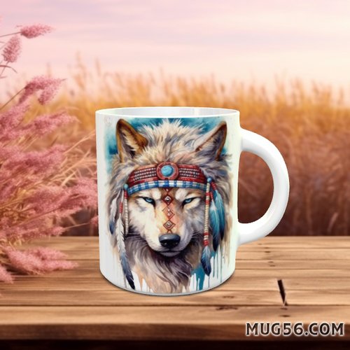Design pour sublimation de mugs jpeg (fichier numérique) - loup indien native amercian 001