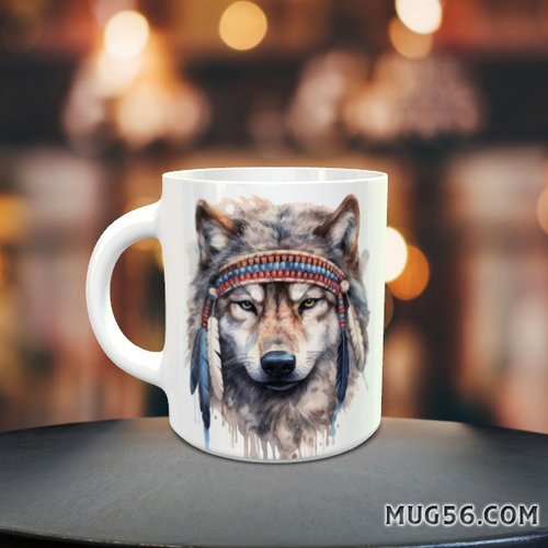 Design pour sublimation de mugs jpeg (fichier numérique) - loup indien native amercian 002