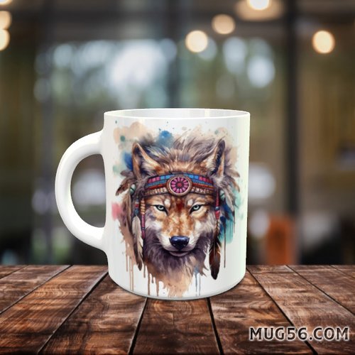 Design pour sublimation de mugs jpeg (fichier numérique) - loup indien native amercian 003