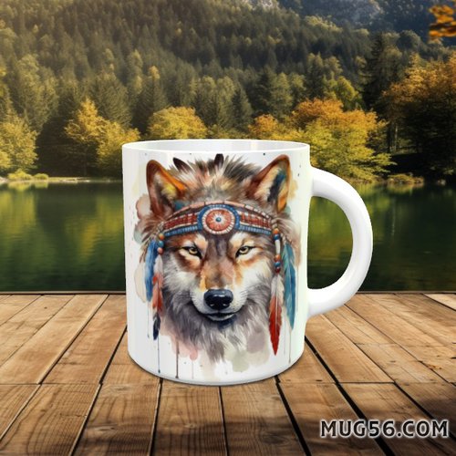 Design pour sublimation de mugs jpeg (fichier numérique) - loup indien native amercian 004
