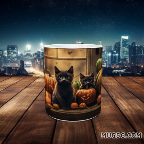 Design pour sublimation de mugs jpeg (fichier numérique) - halloween chat citrouilles 008