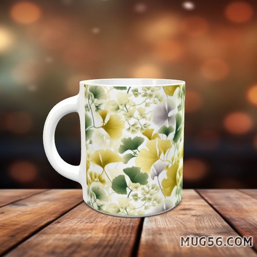 Mug tasse céramique personnalisable prénom -  feuilles de ginkgo gingko ginko 001