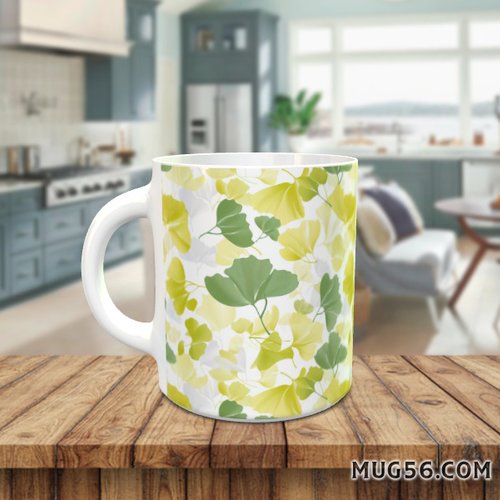 Mug tasse céramique personnalisable prénom -  feuilles de ginkgo gingko ginko 002