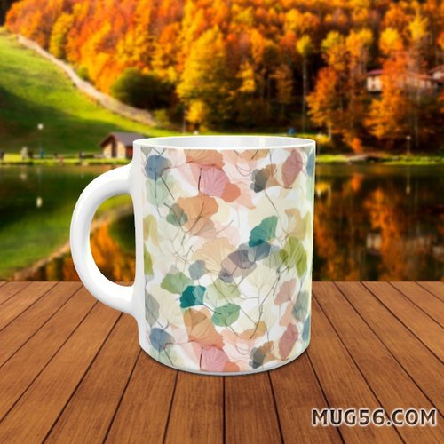 Mug tasse céramique personnalisable prénom -  feuilles de ginkgo gingko ginko 003