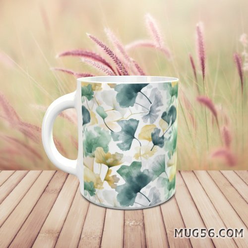 Mug tasse céramique personnalisable prénom -  feuilles de ginkgo gingko ginko 004