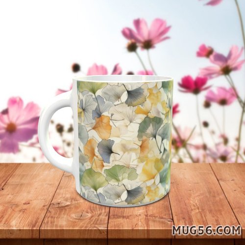 Mug tasse céramique personnalisable prénom -  feuilles de ginkgo gingko ginko 005