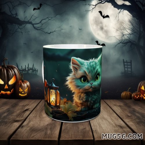 Mug tasse céramique personnalisable prénom -  halloween chat & citrouilles 002