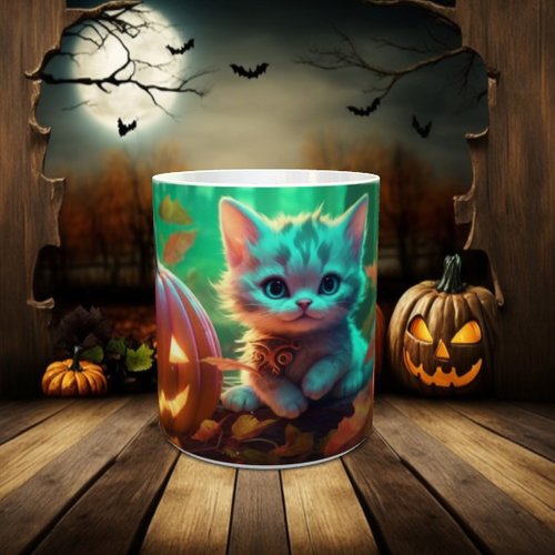 Mug tasse céramique personnalisable prénom -  halloween chat & citrouilles 003