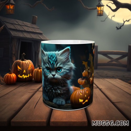 Mug tasse céramique personnalisable prénom -  halloween chat & citrouilles 004