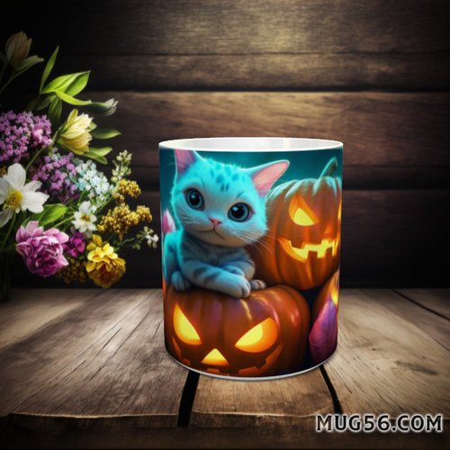 Mug tasse céramique personnalisable prénom -  halloween chat & citrouilles 006