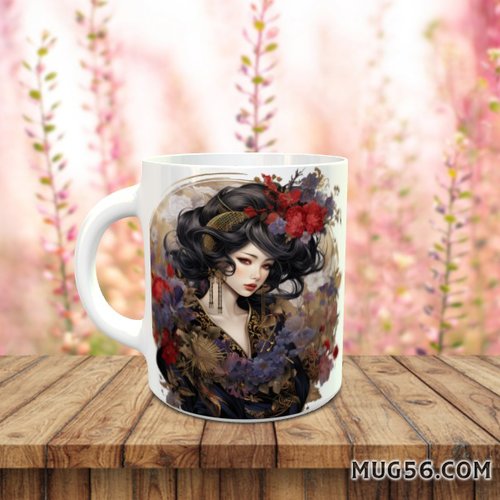Mug tasse céramique personnalisable prénom - geisha 001 femme japonaise