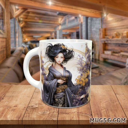 Mug tasse céramique personnalisable prénom - geisha 003 femme japonaise